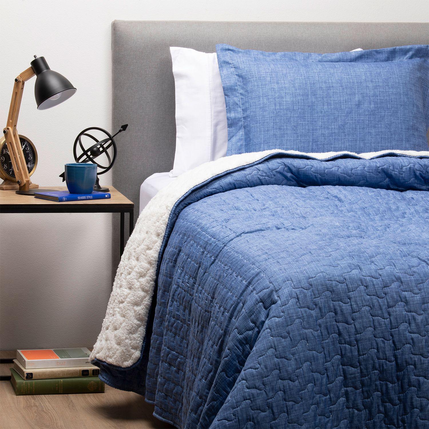 Cubrecama Sherpa Estampado Single - Azul-2