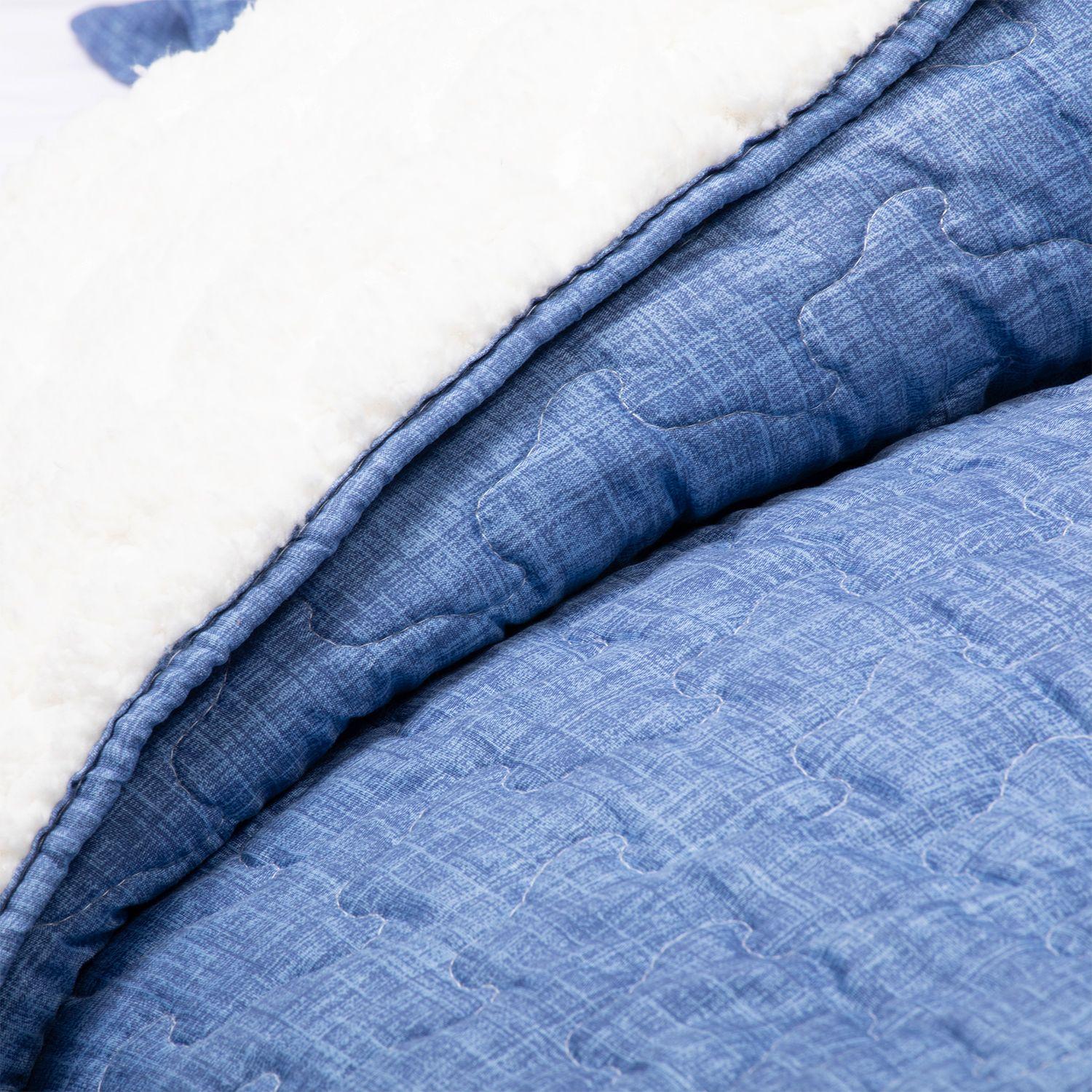 Cubrecama Sherpa Estampado Single - Azul-3