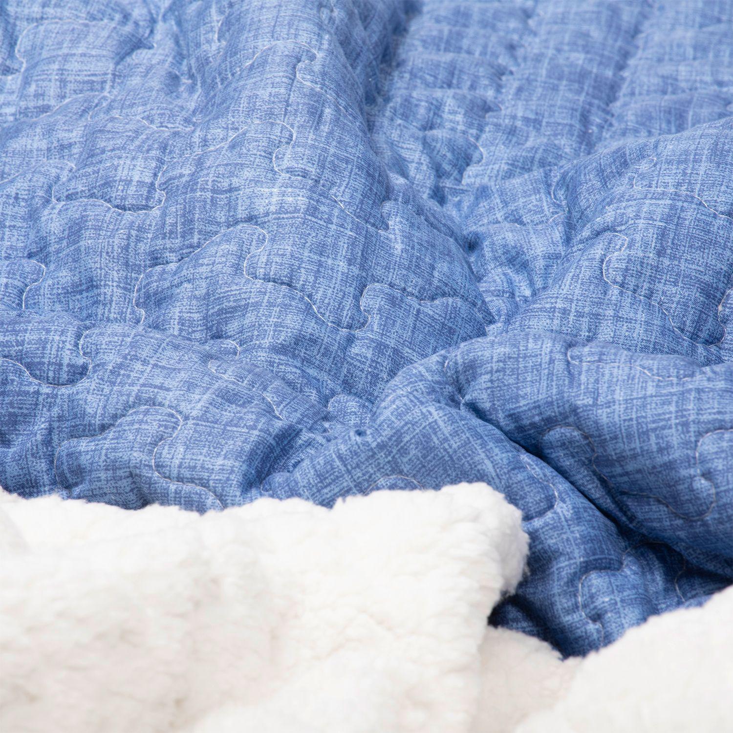 Cubrecama Sherpa Estampado Single - Azul-5