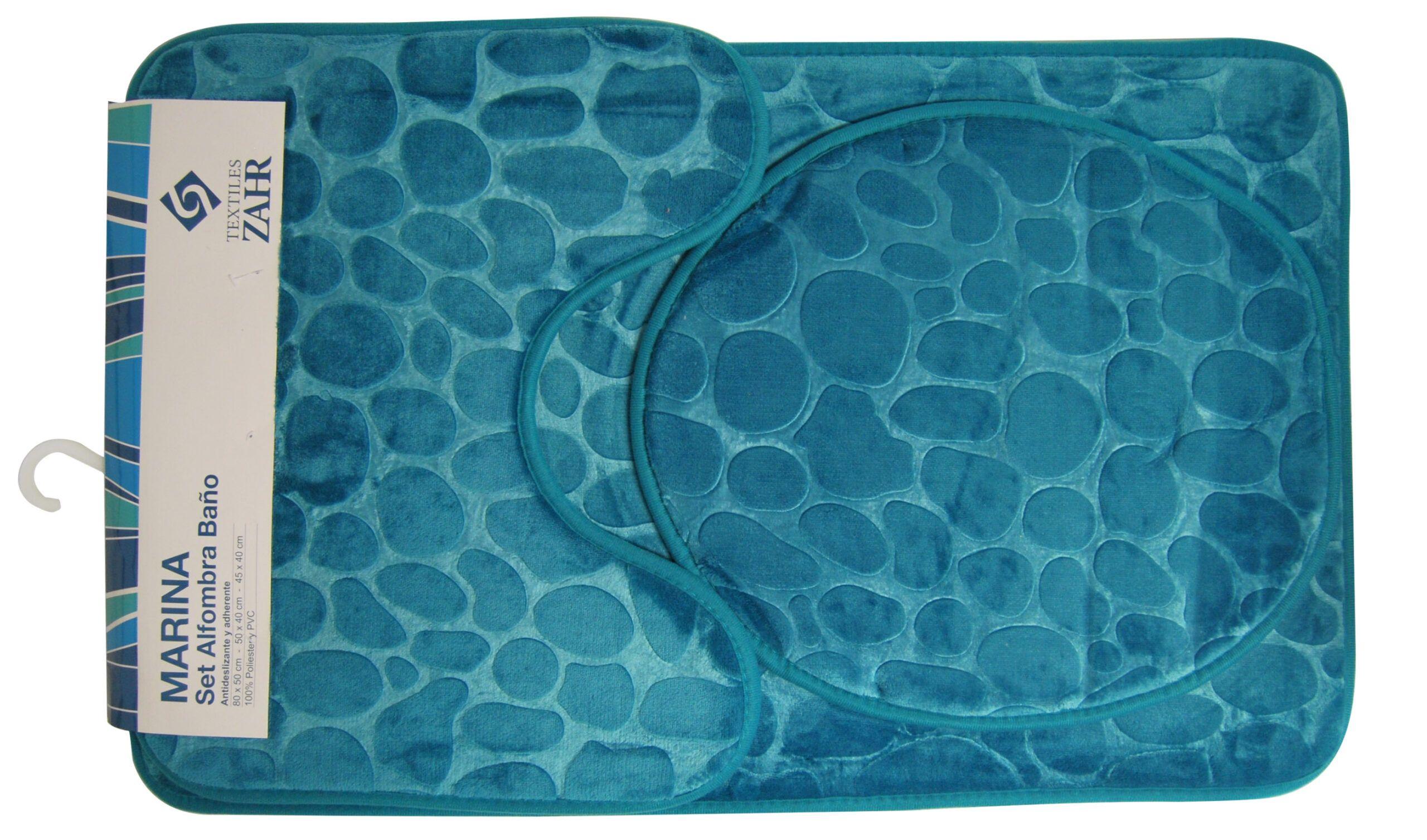 SET ALFOMBRA BAÑO PISO Y CUBRE WC TURQUESA -2