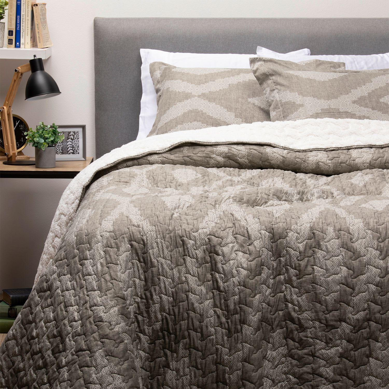 CUBRECAMA SHERPA ESTAMPADO 2 PLAZAS GRIS-0