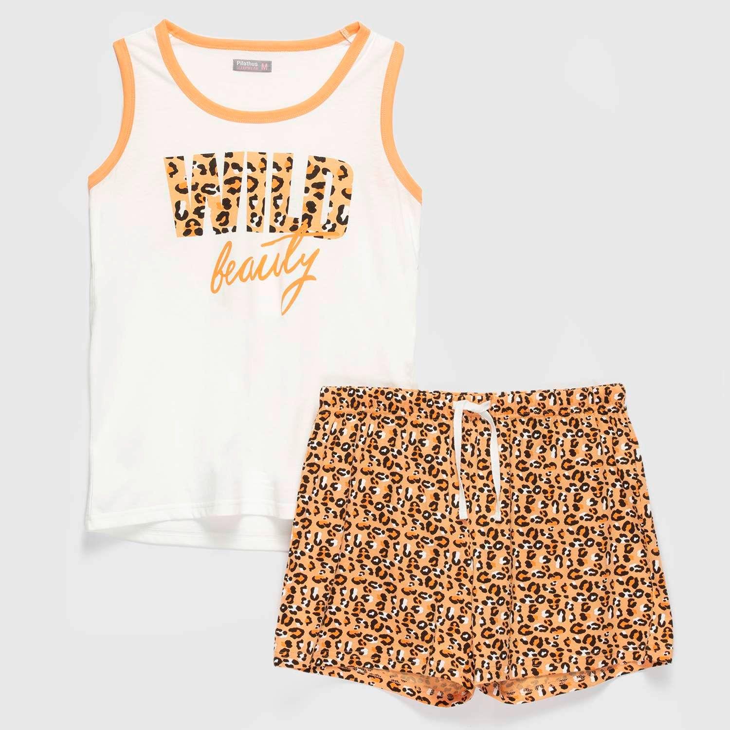 Pijama Mujer Estampado Corto Naranjo-0