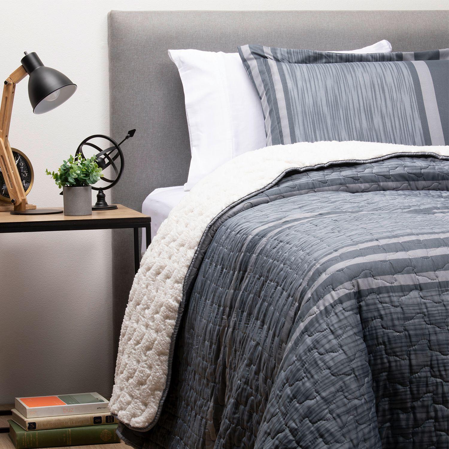 Cubrecama Sherpa Estampado Single - Gris-2
