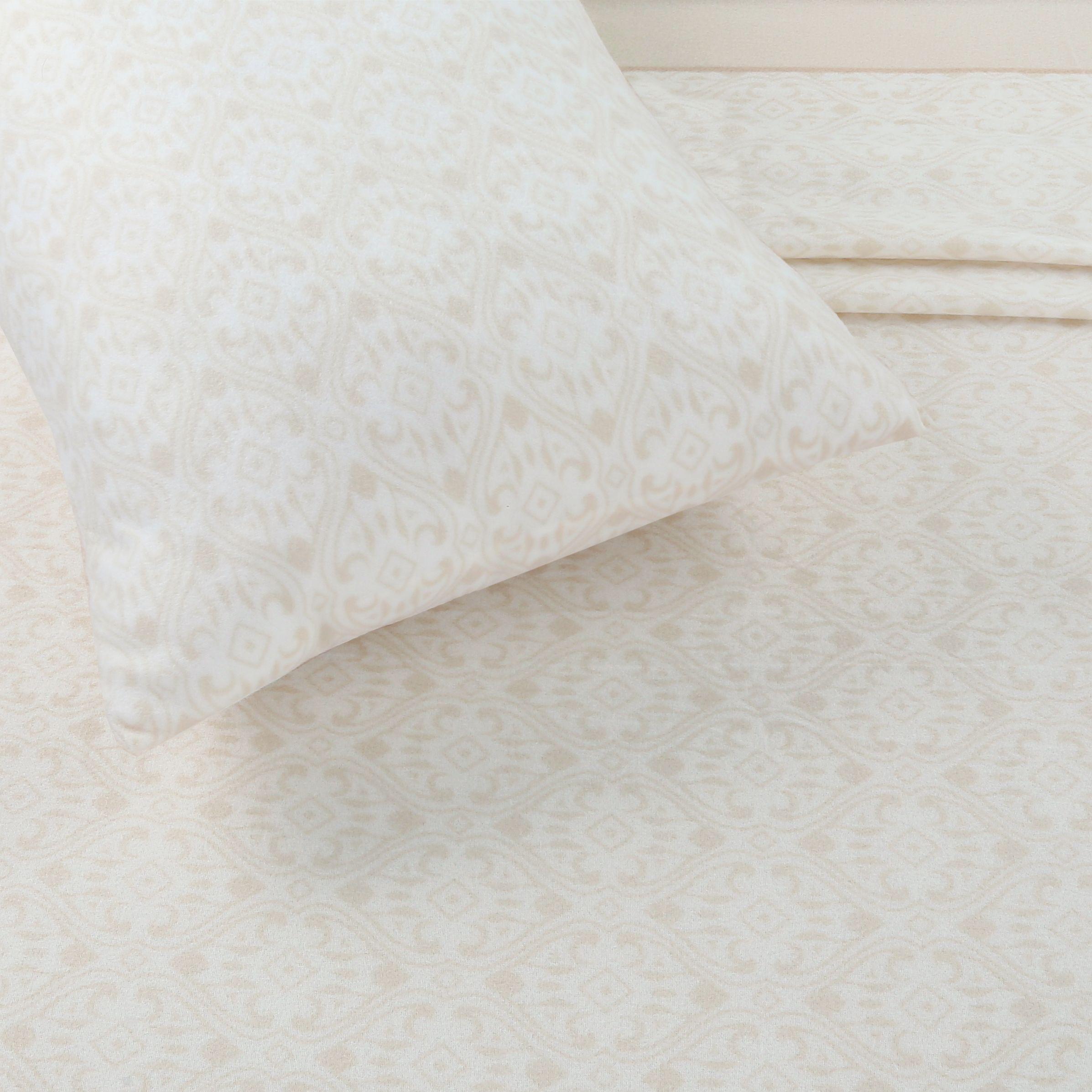 JUEGO SABANAS DE POLAR ESTAMPADAS BEIGE 2 PLAZAS-1