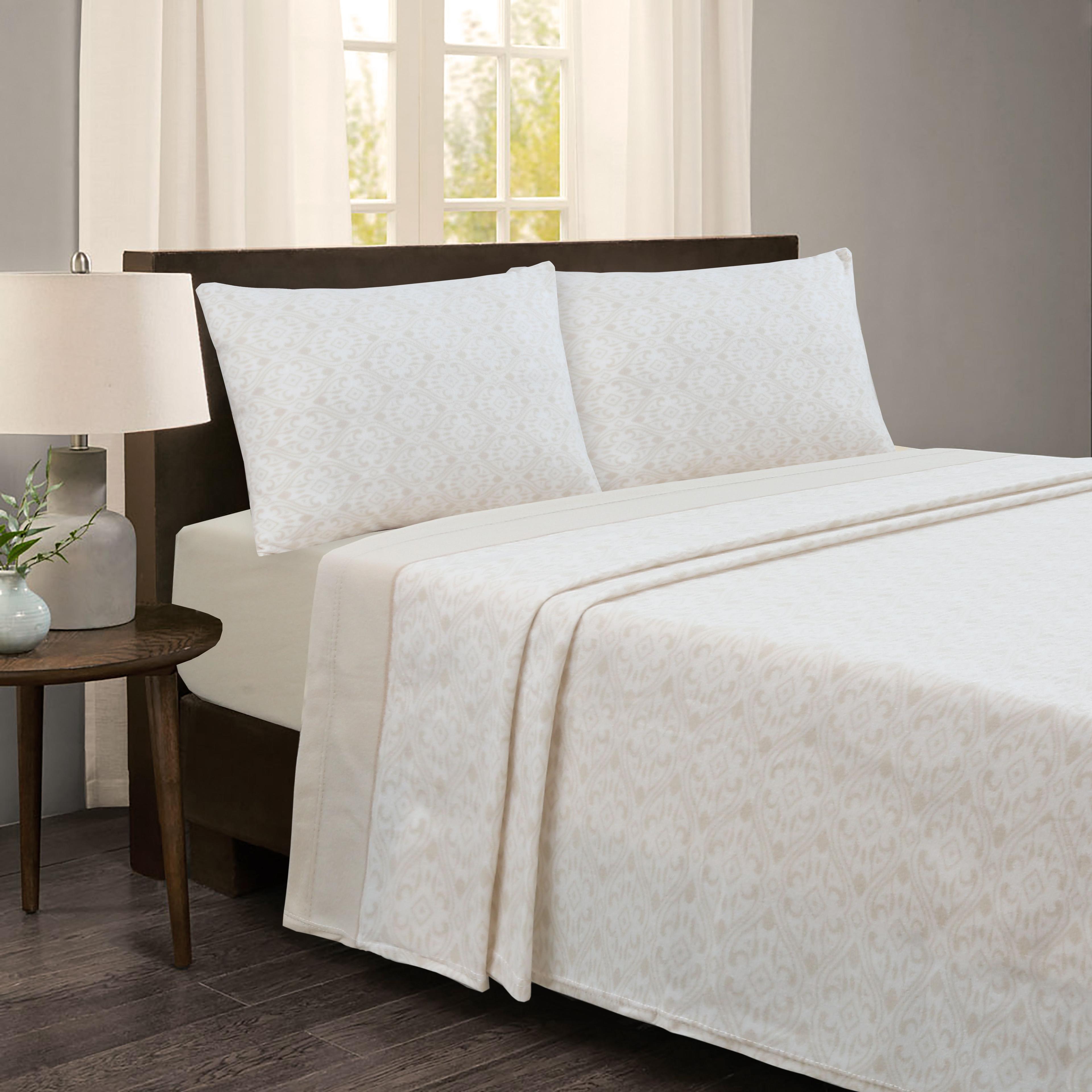 JUEGO SABANAS DE POLAR ESTAMPADAS BEIGE 2 PLAZAS-2