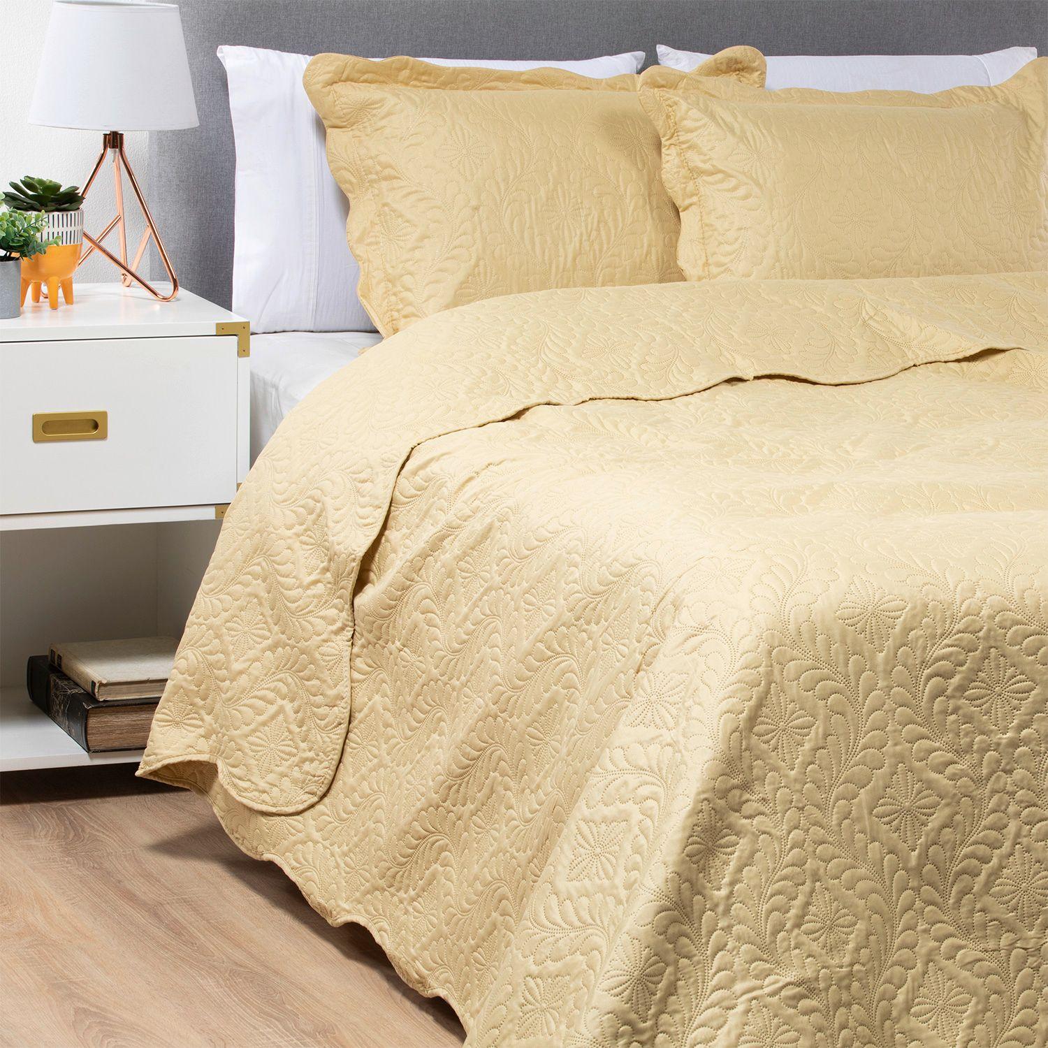 Cubrecama Liso Ocre King-2