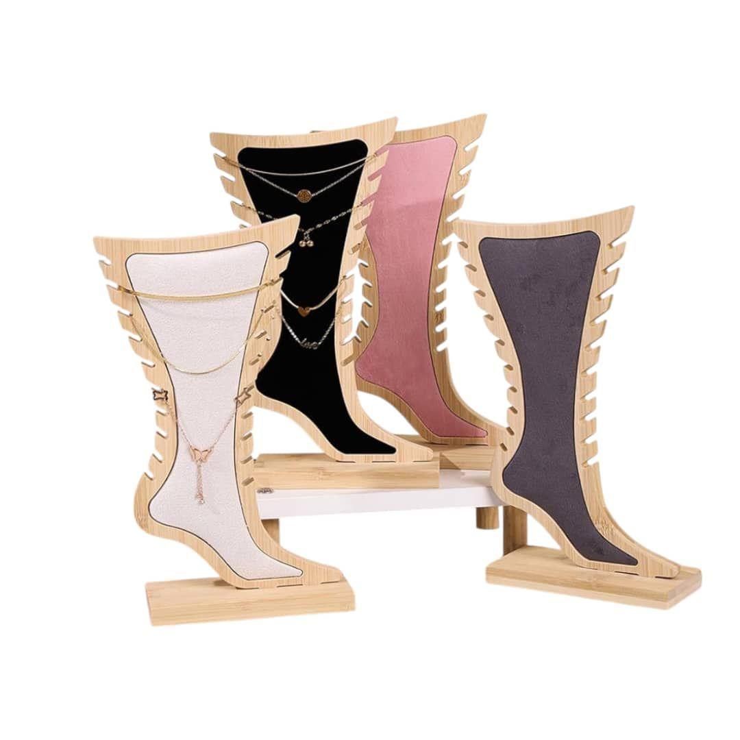 Elegante Exhibidor de Tobilleras de Madera y Gamuza-2