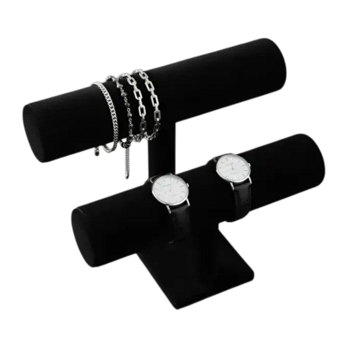 Exhibidor Alemdalinda Terciopelo Negro Pulseras Relojes Doble-0