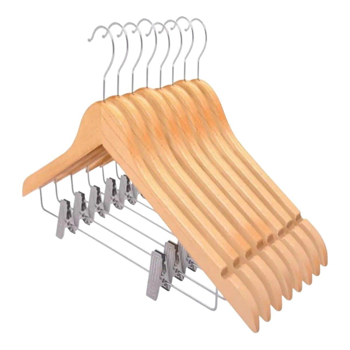 Kit de 12 pinzas para colgar faldas en madera marfil-0