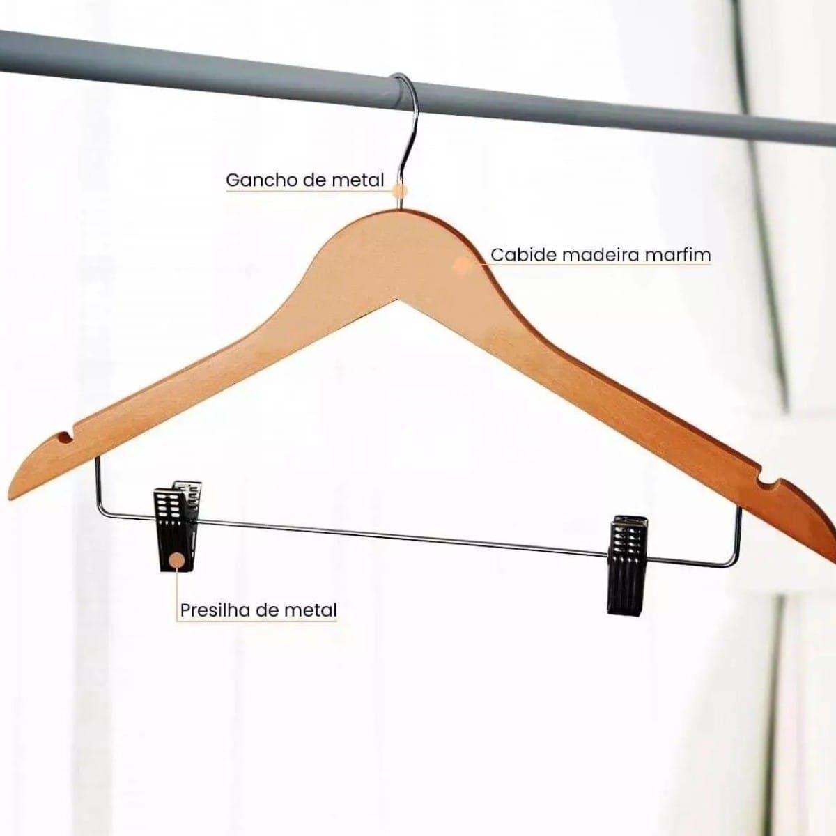Kit de 12 pinzas para colgar faldas en madera marfil-2