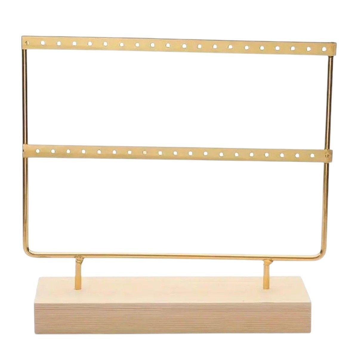 Organizador De Aretes Dorado Con Base De Madera Mediano-0