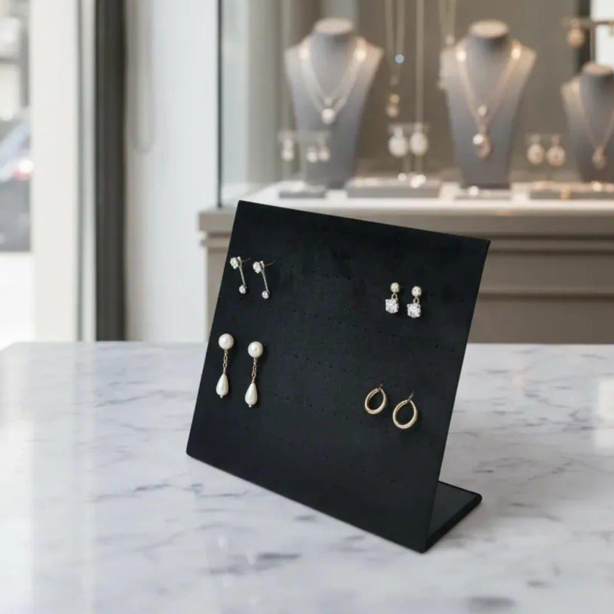 Exhibidor De Aros Terciopelo Negro Soporte Para Joyas-1