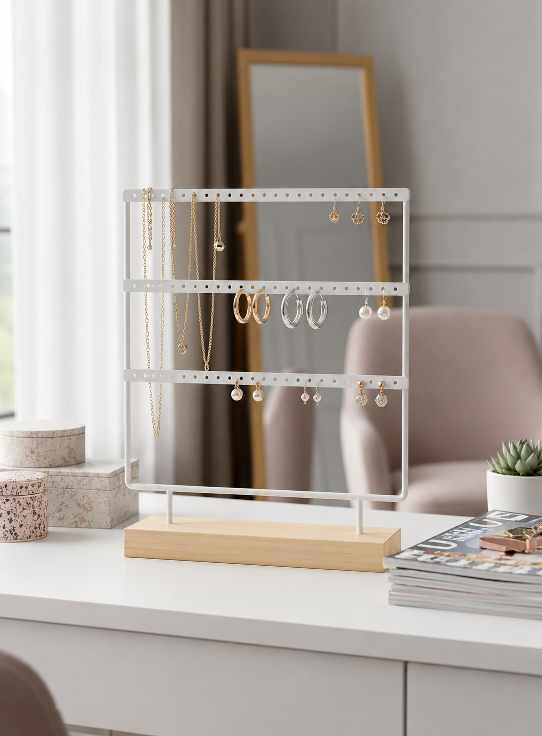 Organizador De Aros Con Base De Madera Y Soporte Metálico-1