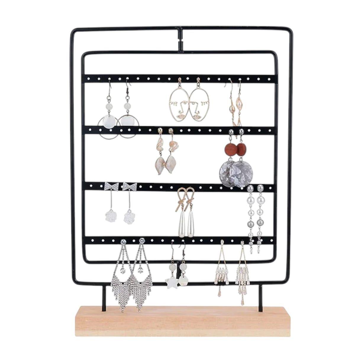 Organizador de Aretes Negro con Base de Madera Gms-2