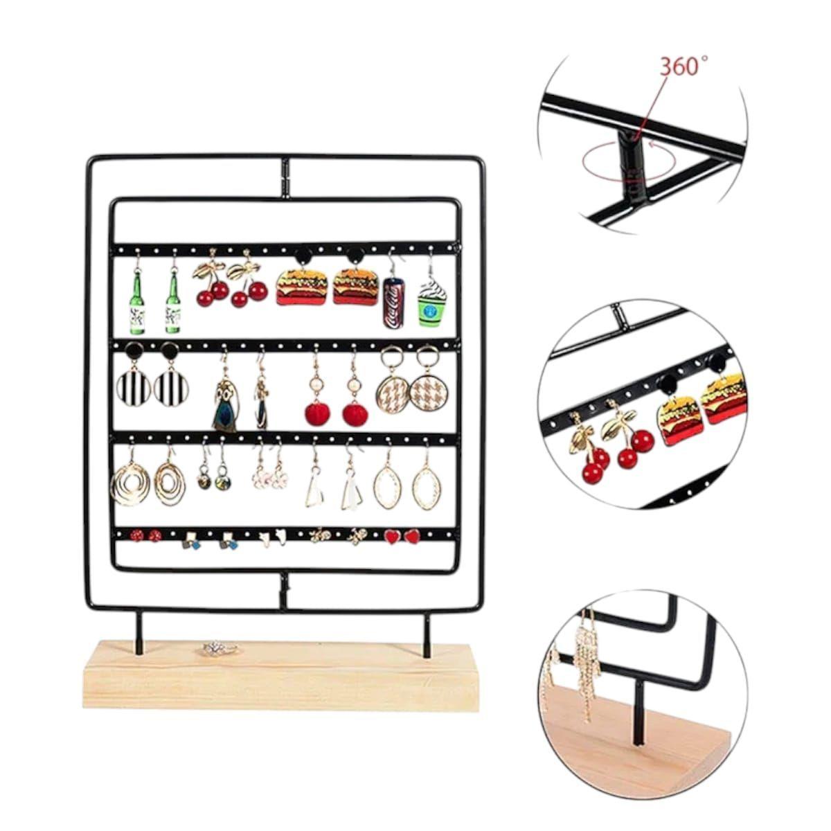 Organizador de Aretes Negro con Base de Madera Gms-3