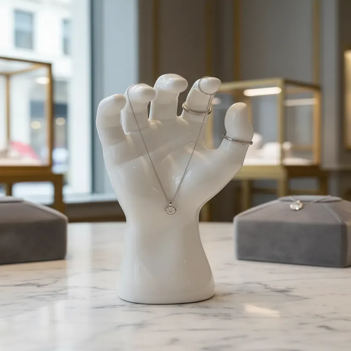 Mano Exhibidora De Joyería Blanca-0