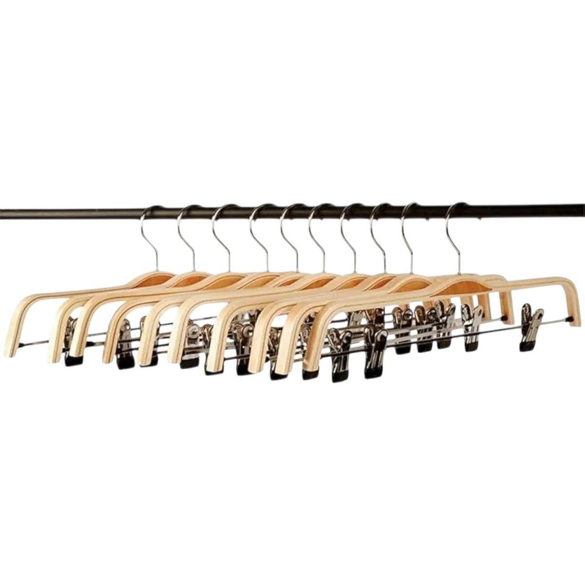 Pack 10 Perchas De Madera Con Clips Antioxidante-1