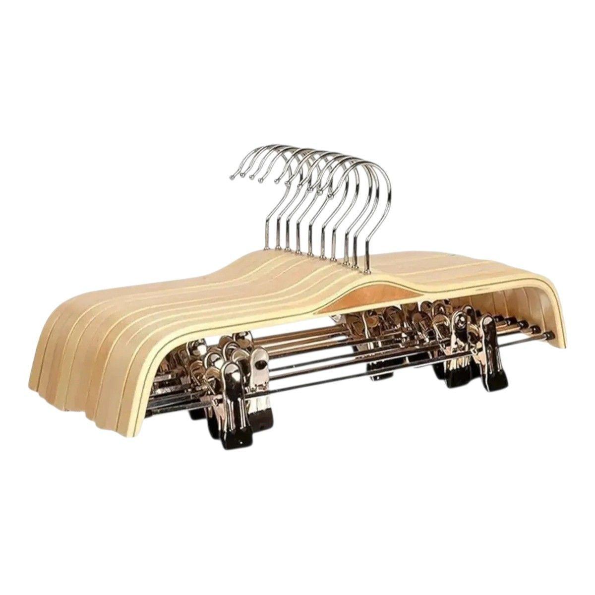 Pack 10 Perchas De Madera Con Clips Antioxidante-3