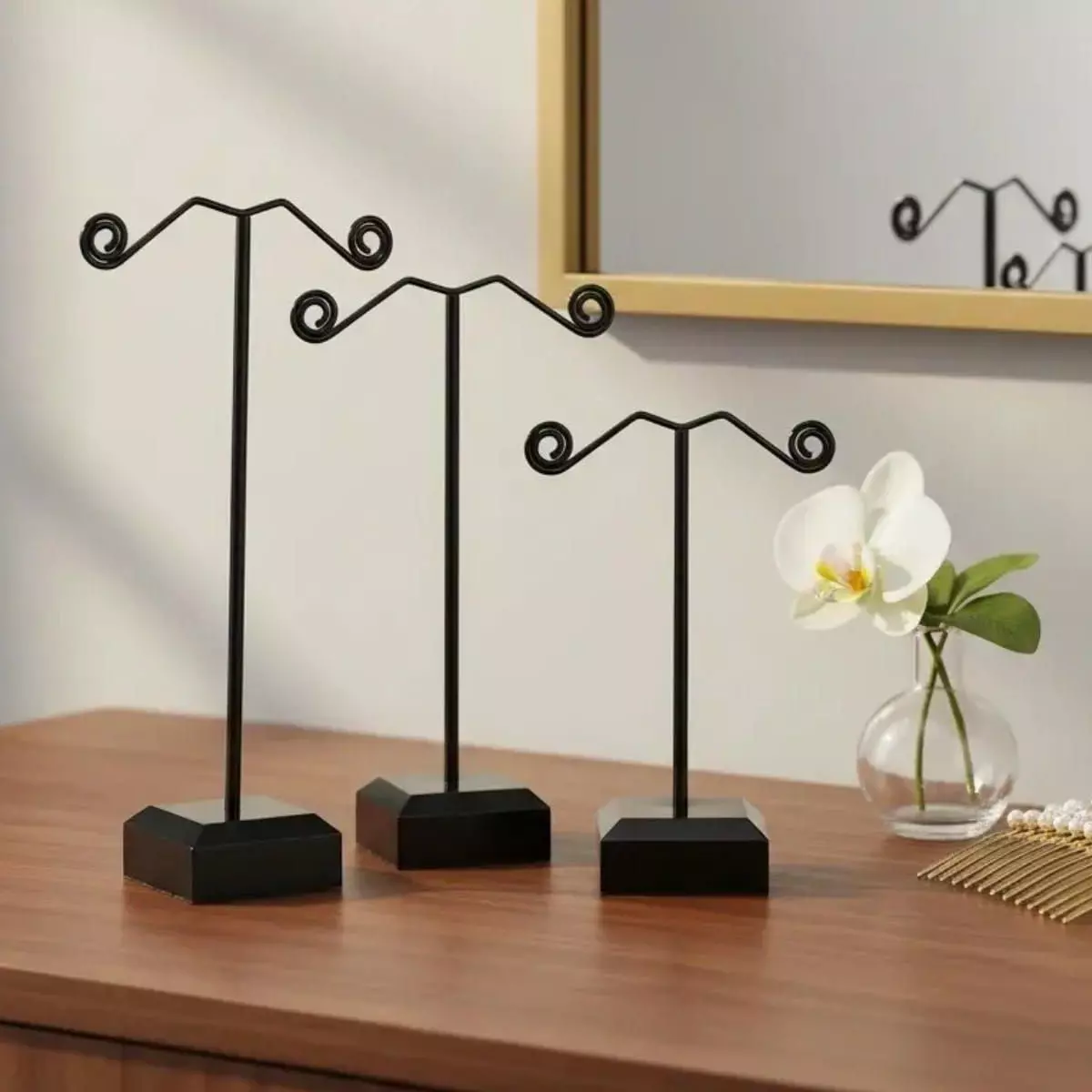 Set 3 Exhibidores Porta Aros Met licos Negros-2