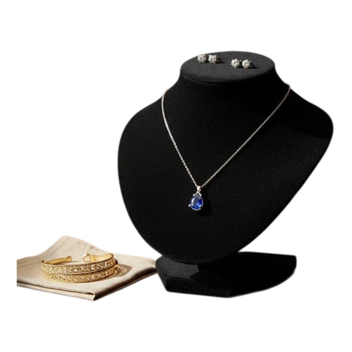 Exhibidor Busto Para Collares De Terciopelo Negro-1