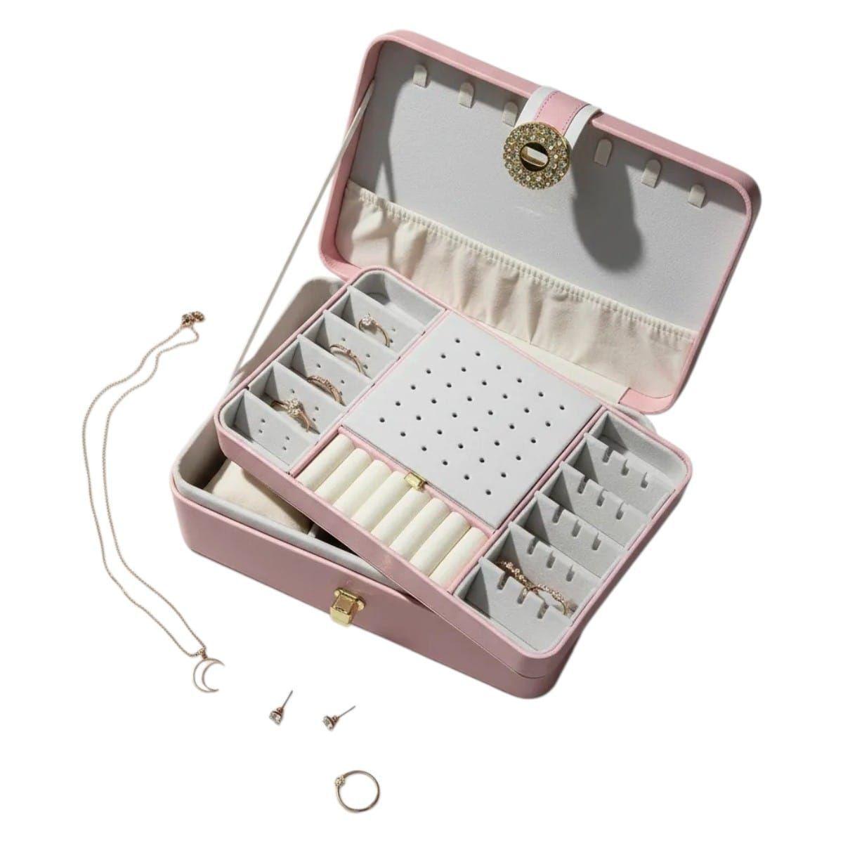 Caja Joyero Organizador Rosado Doble Nivel Port til-0