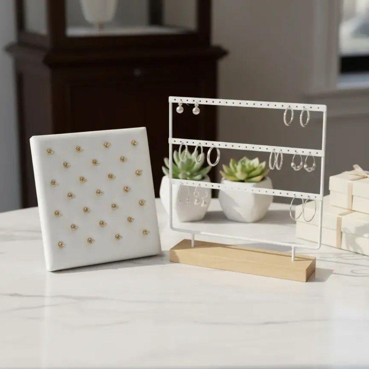 Set De Organizadores De Aros Y Soporte De Madera Blanco-2