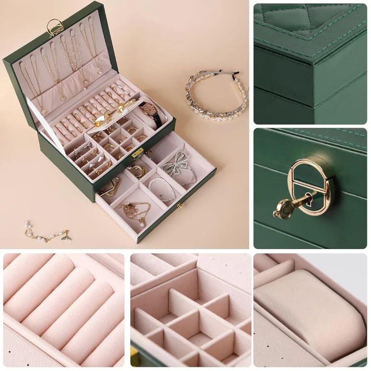 Joyero Organizador de 2 Capas Verde -2