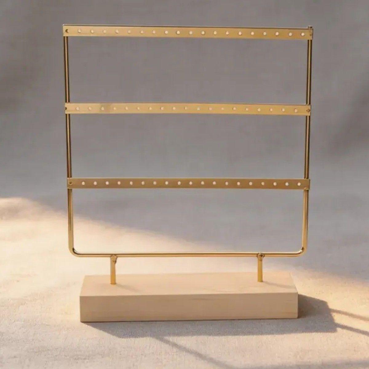 Organizador De Aros Dorado Con Base De Madera-3