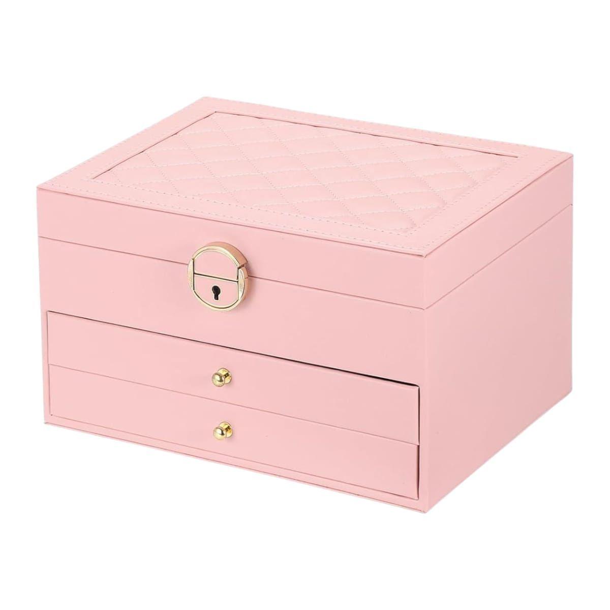 Elegante Joyero Organizador de 3 Capas Rosa -3