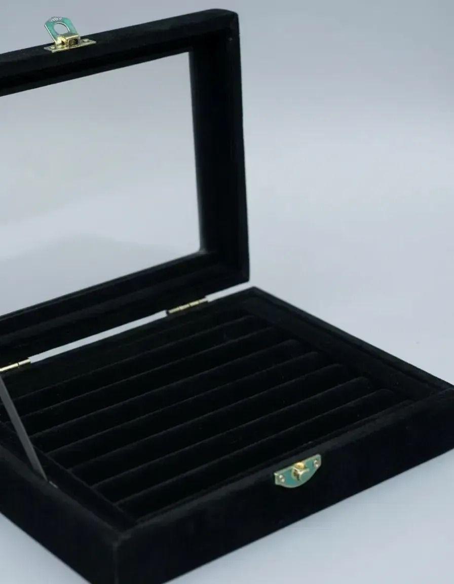 Caja Joyero Terciopelo Negra Con Tapa De Vidrio 28cm-2
