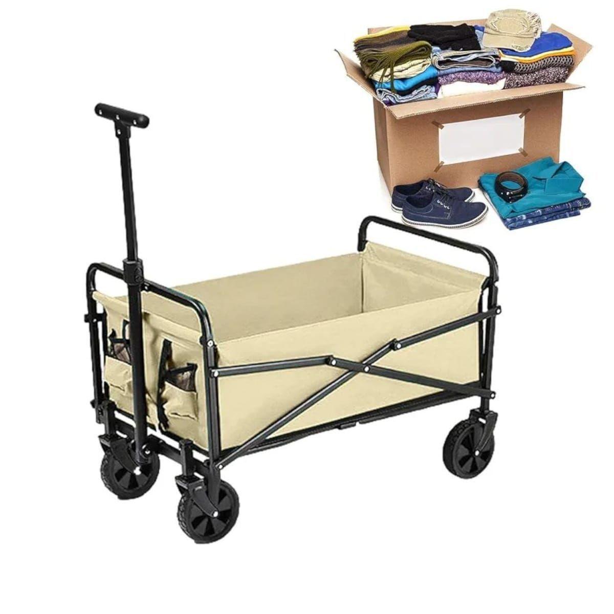 Carrito Plegable de Carga con Manija Extensible y Ruedas Beige-1