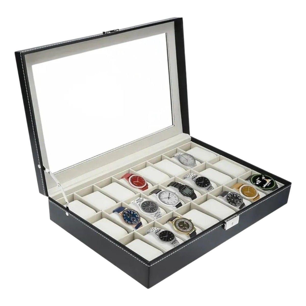 Caja Organizadora para 24 Relojes con Tapa Transparente y Cerradura-2