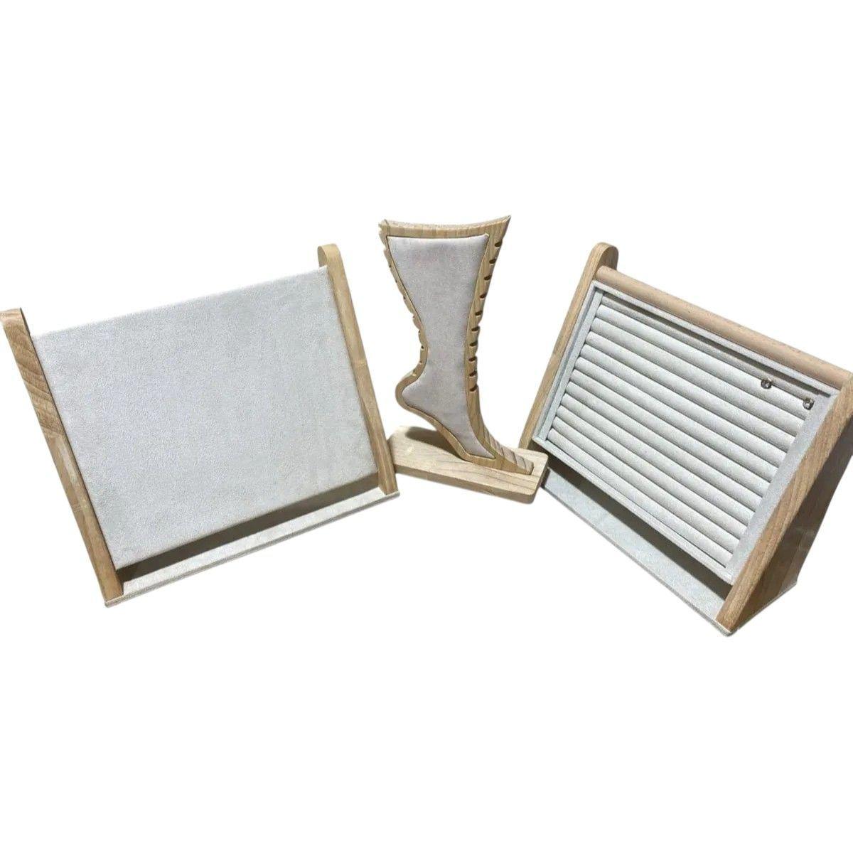 Exhibidor De Joyas Madera Gamuza - Set 3 Unidades-0