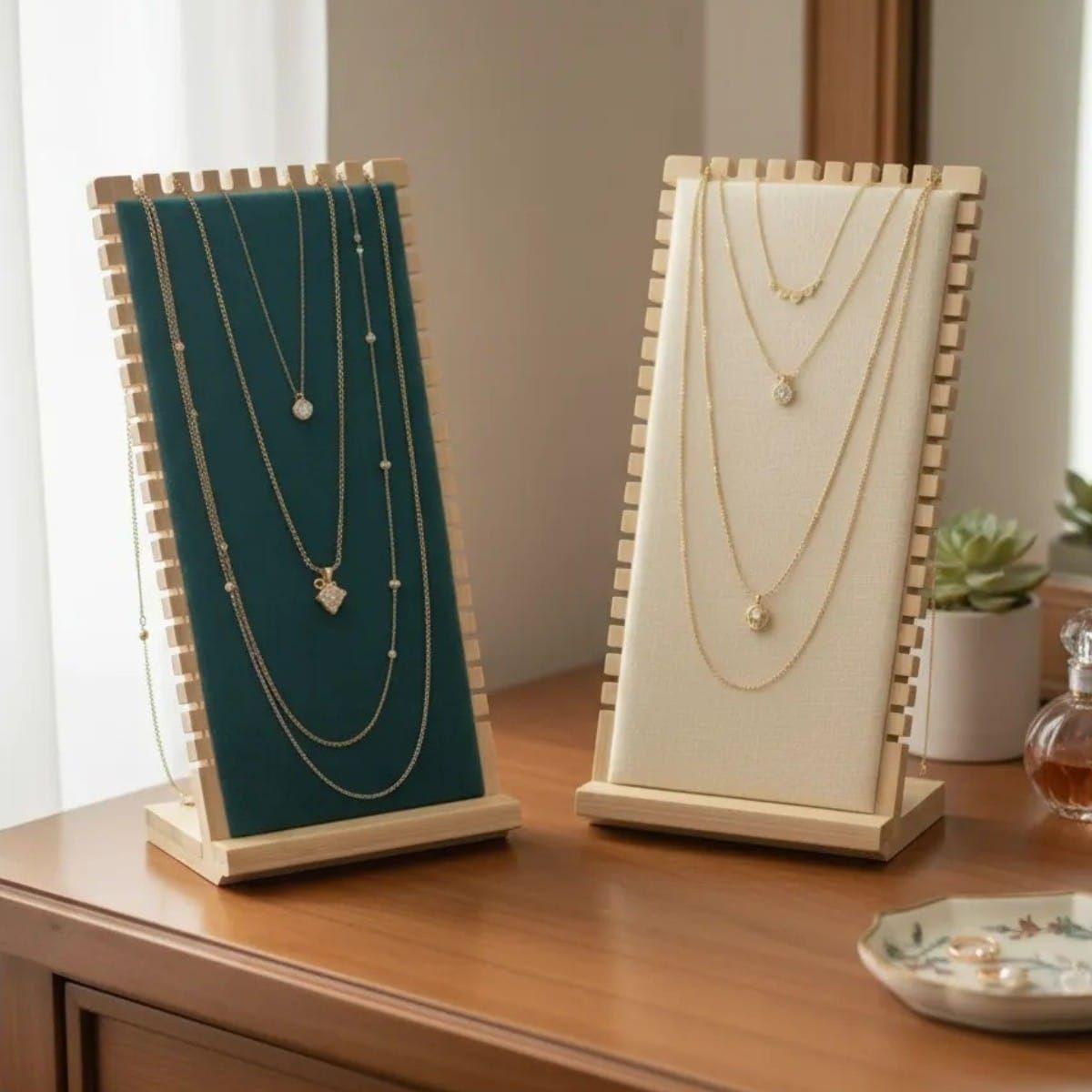 Exhibidor De Collares De Madera Y Terciopelo-1