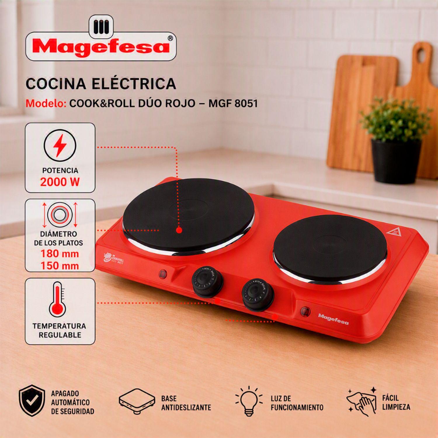 Cocina Electrica Encimera Magefesa 2 Platos 2000W Roja-1