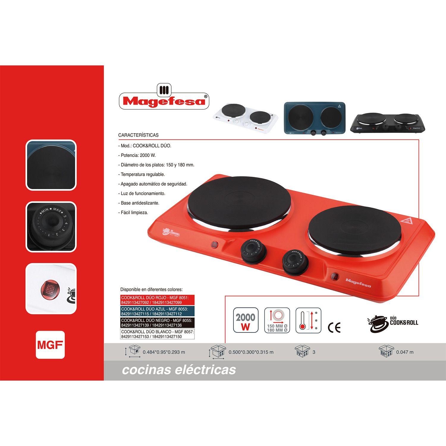 Cocina Electrica Encimera Magefesa 2 Platos 2000W Roja-3