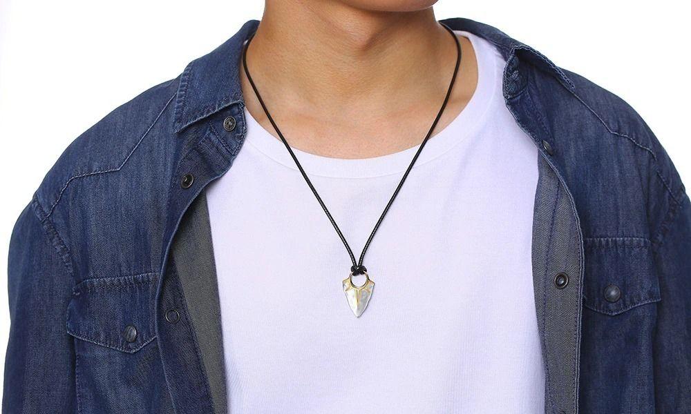 Collar De Cuero Punta Flecha Del Sol Titanio Moda Style-5