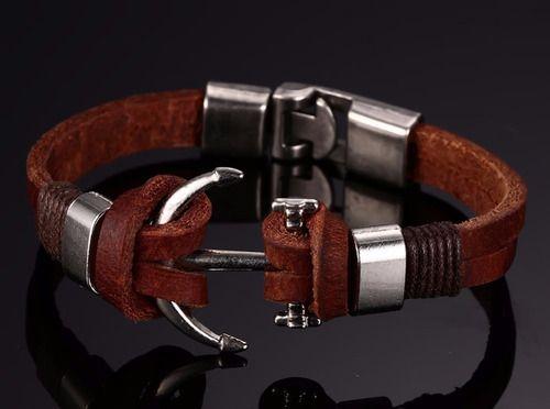 Pulsera De Caballero Ancla De Cuero Elegante Y Juvenil 24-2