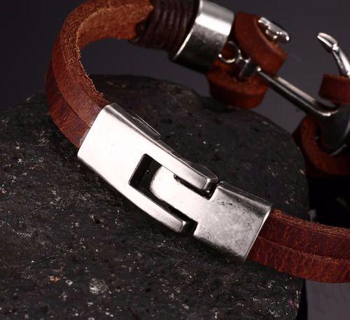 Pulsera De Caballero Ancla De Cuero Elegante Y Juvenil 24-3