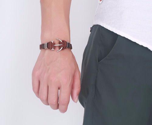 Pulsera De Caballero Ancla De Cuero Elegante Y Juvenil 24-4