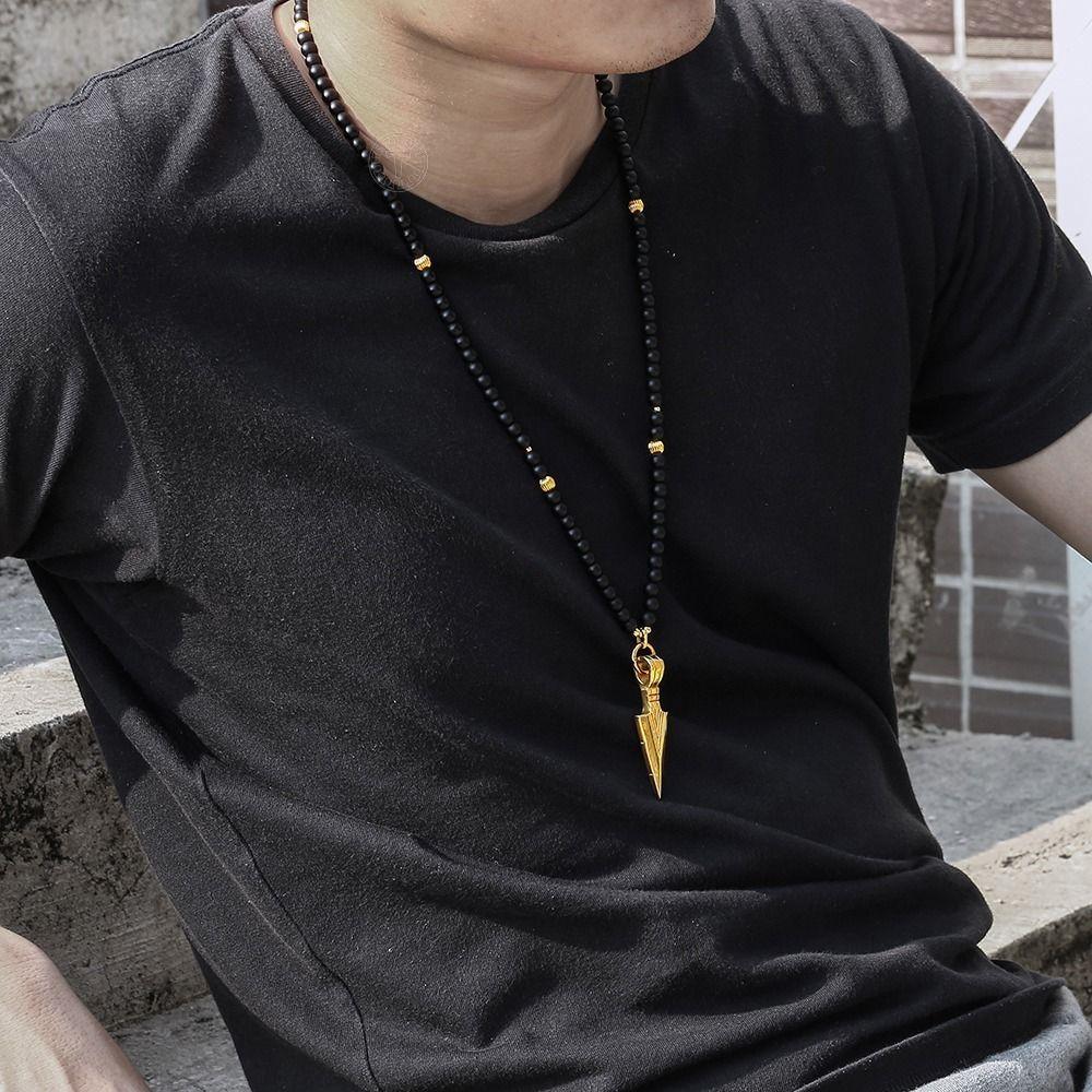 Collar Flecha Gold Vikinga Nordica Piedra Onix Hombre-4