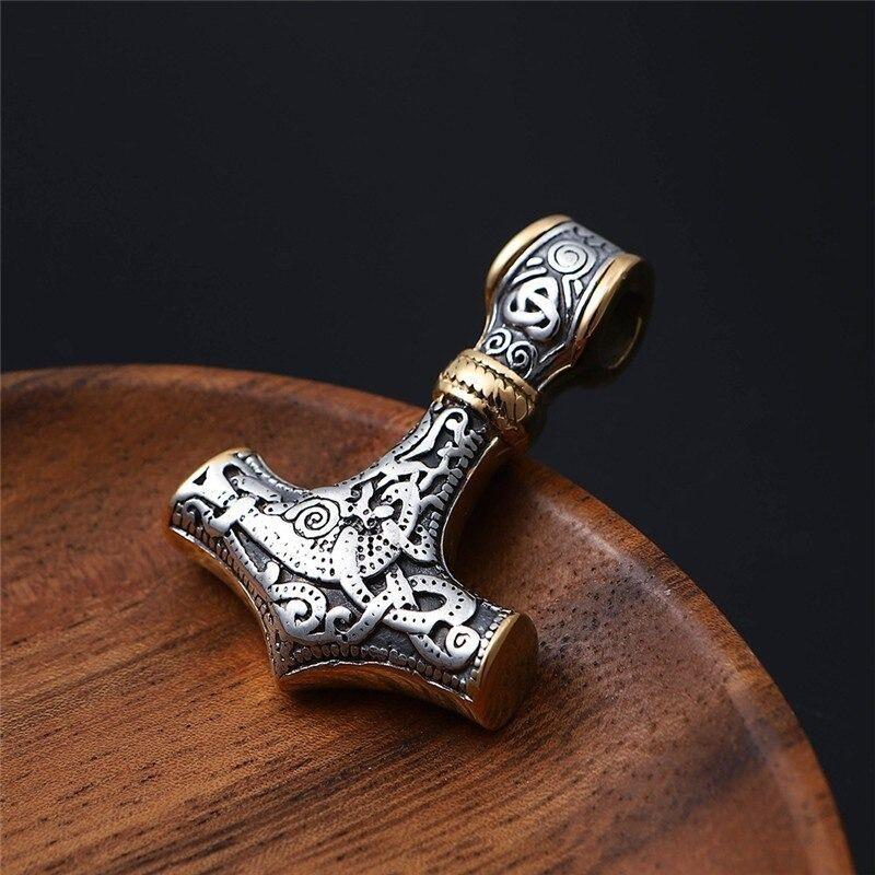 Collar Martillo Gold Vikingo Hombre Nordico Lobo 2022-2