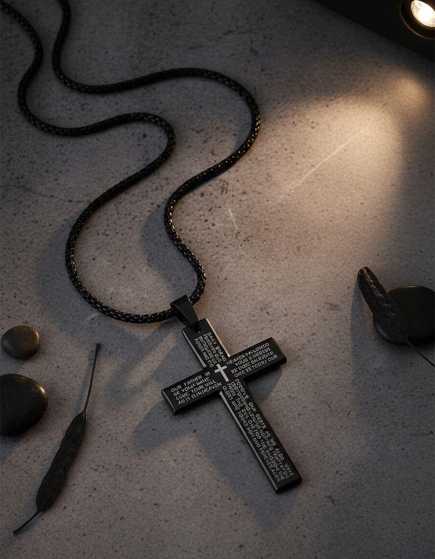 Collar Cruz Oracion Silver Hombres Caballeros Masculina-2