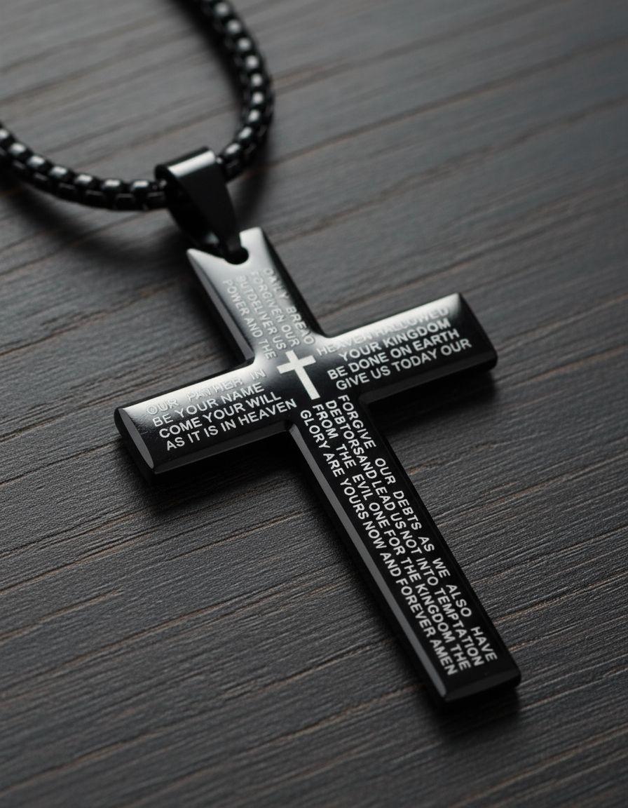 Collar Cruz Oracion Silver Hombres Caballeros Masculina-4