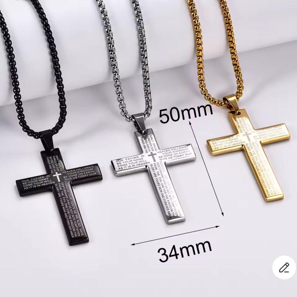 Collar Cruz Oracion Silver Hombres Caballeros Masculina-5