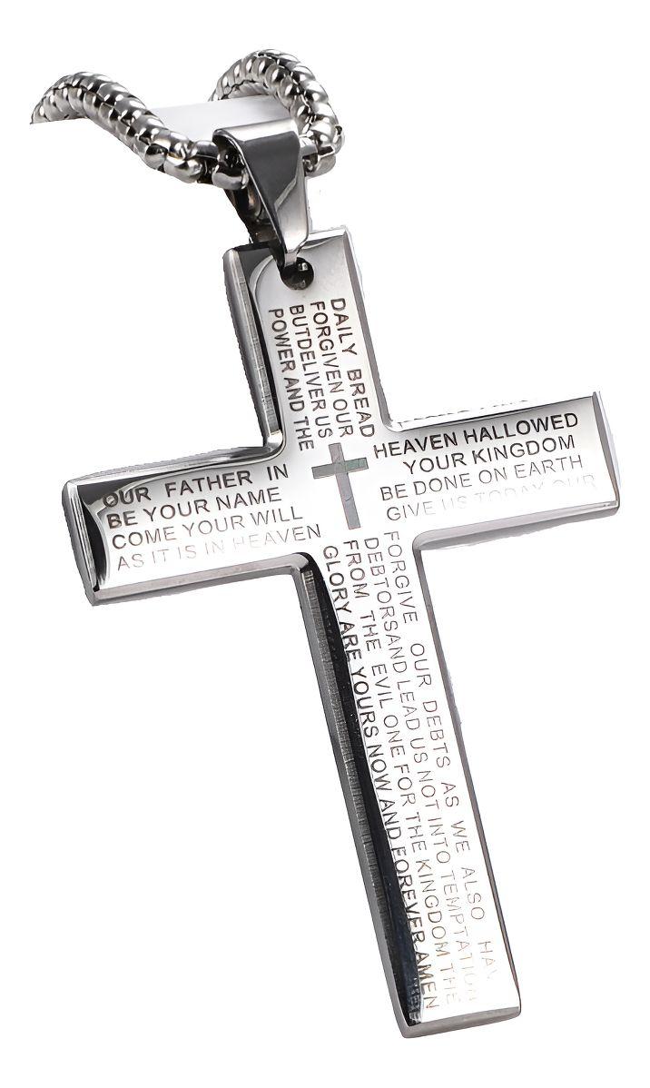 Collar Cruz Oracion Silver Hombres Caballeros Masculina-7
