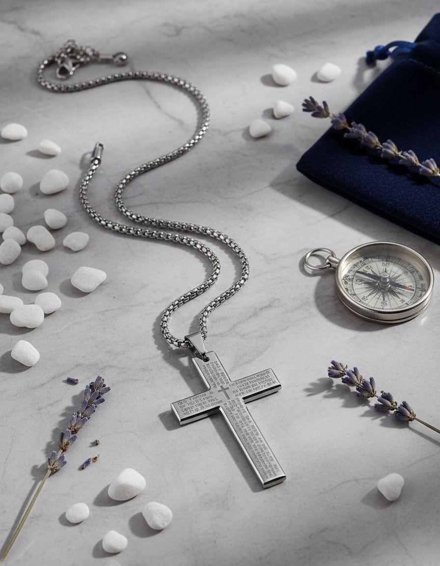 Collar Cruz Oracion Silver Hombres Caballeros Masculina-9