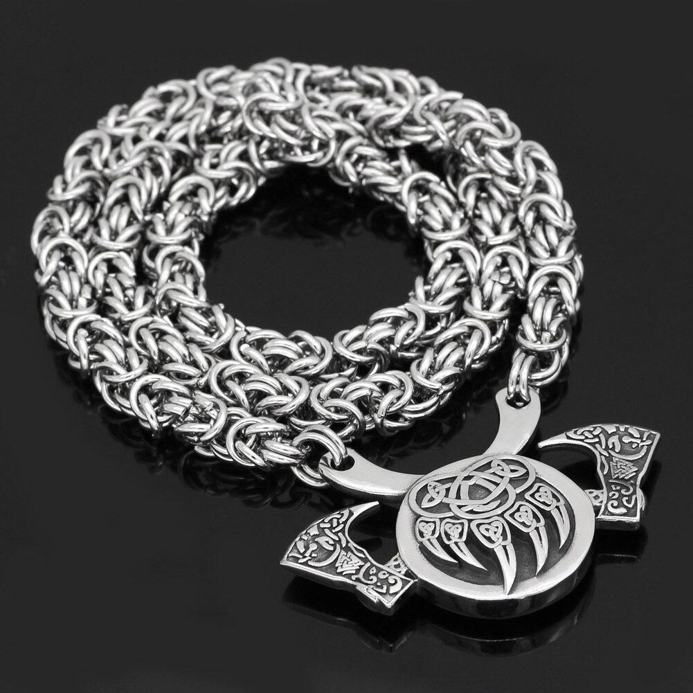 Collar Vikingo Hachas Garra De Oso Titanio  Nordica Silver-2