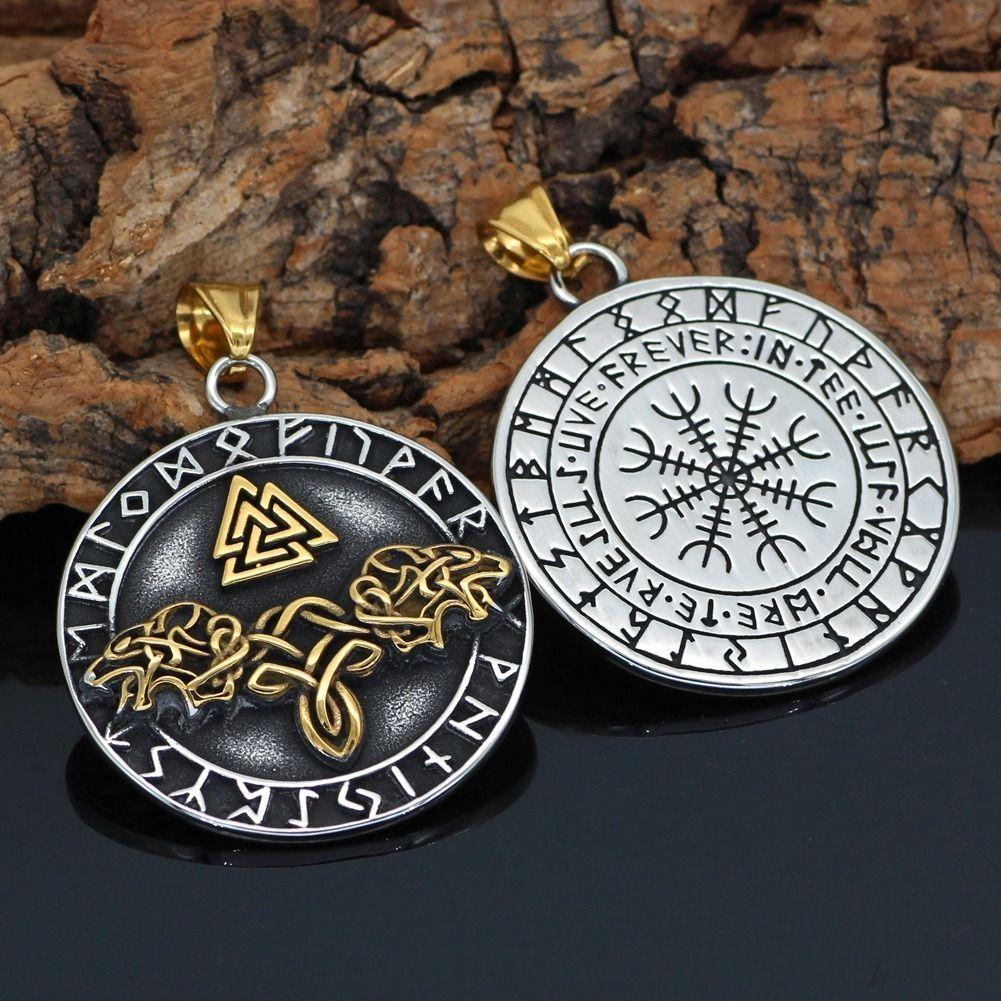 Collar Vikingo Runas Vegvisir Wolf Hombre Moda  M1-2