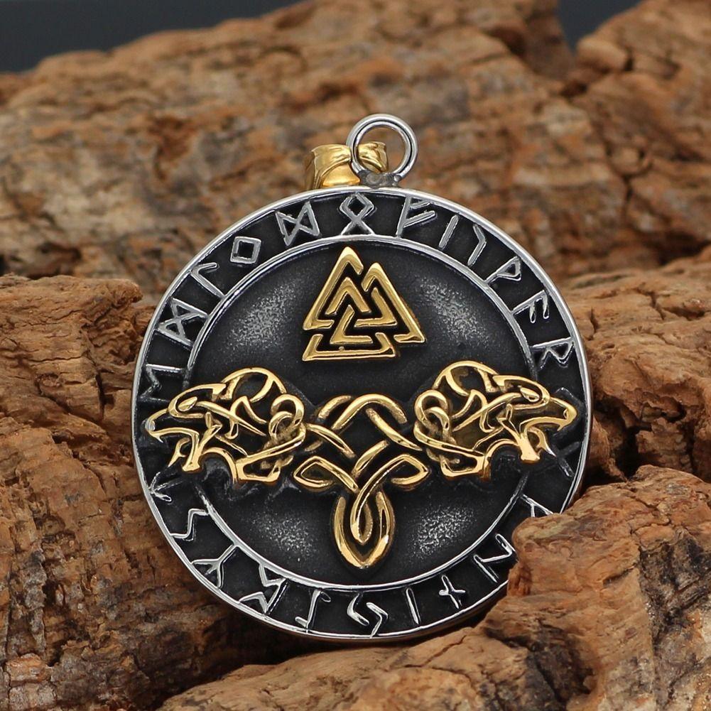 Collar Vikingo Runas Vegvisir Wolf Hombre Moda  M1-3